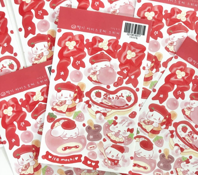 [Cotton World] Strawberry Ice Mochi Sticker Sheet