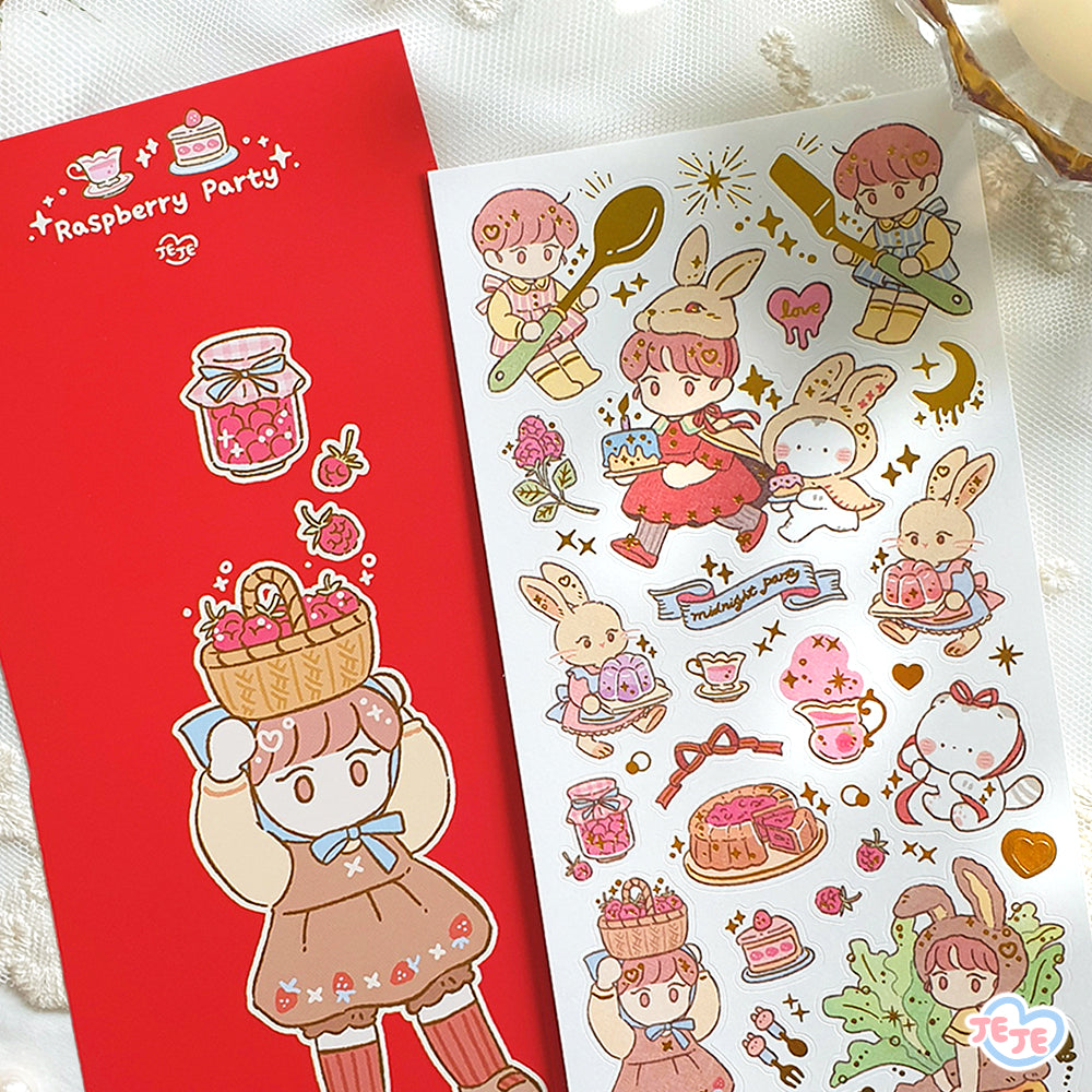 [JJ08] Jeje 'Raspberry Party' Gold Foil Sticker Sheet