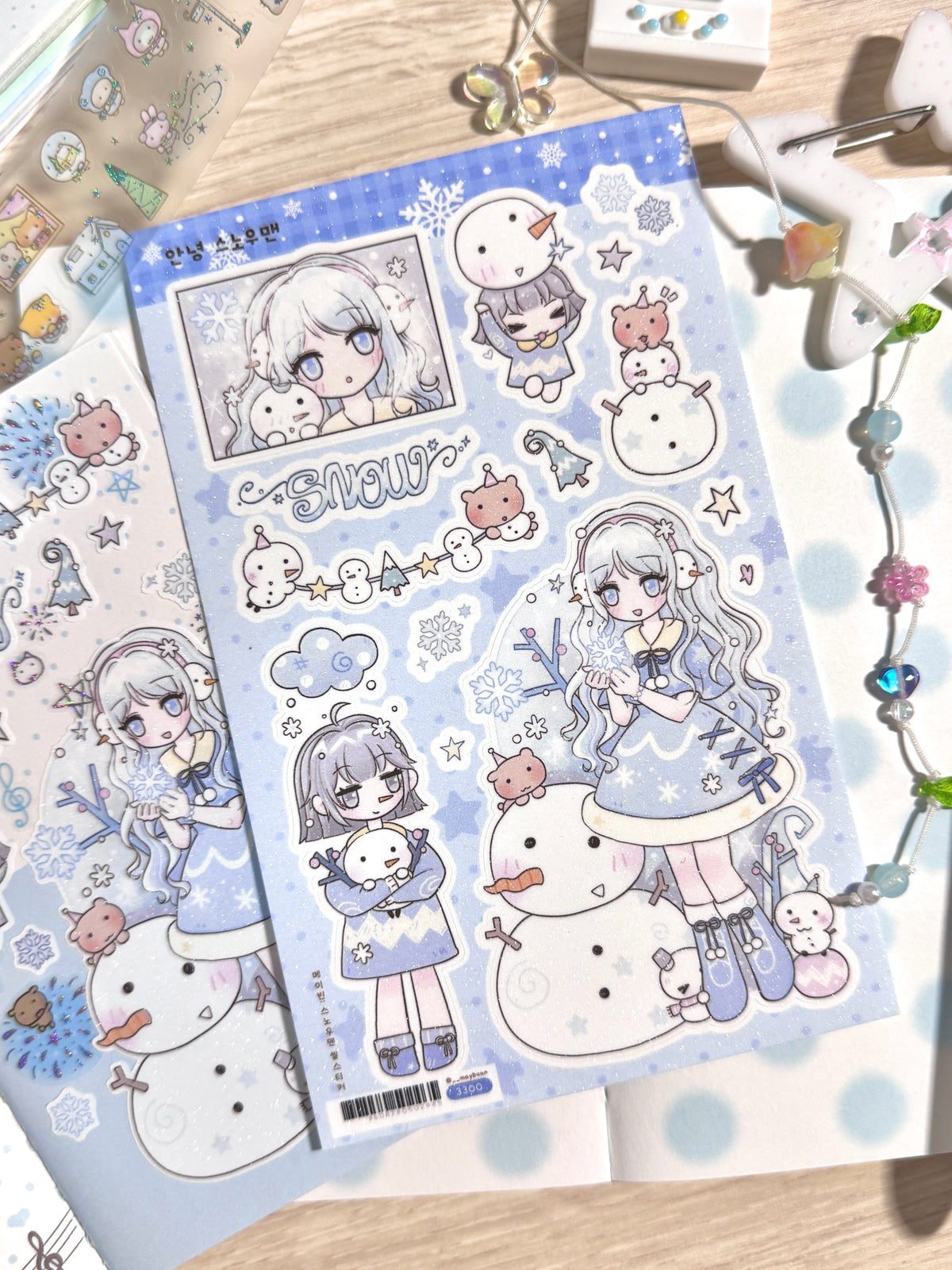 [MB51] NEW Maybean 'Hello Snowman' Sugar Glitter Sticker Sheet