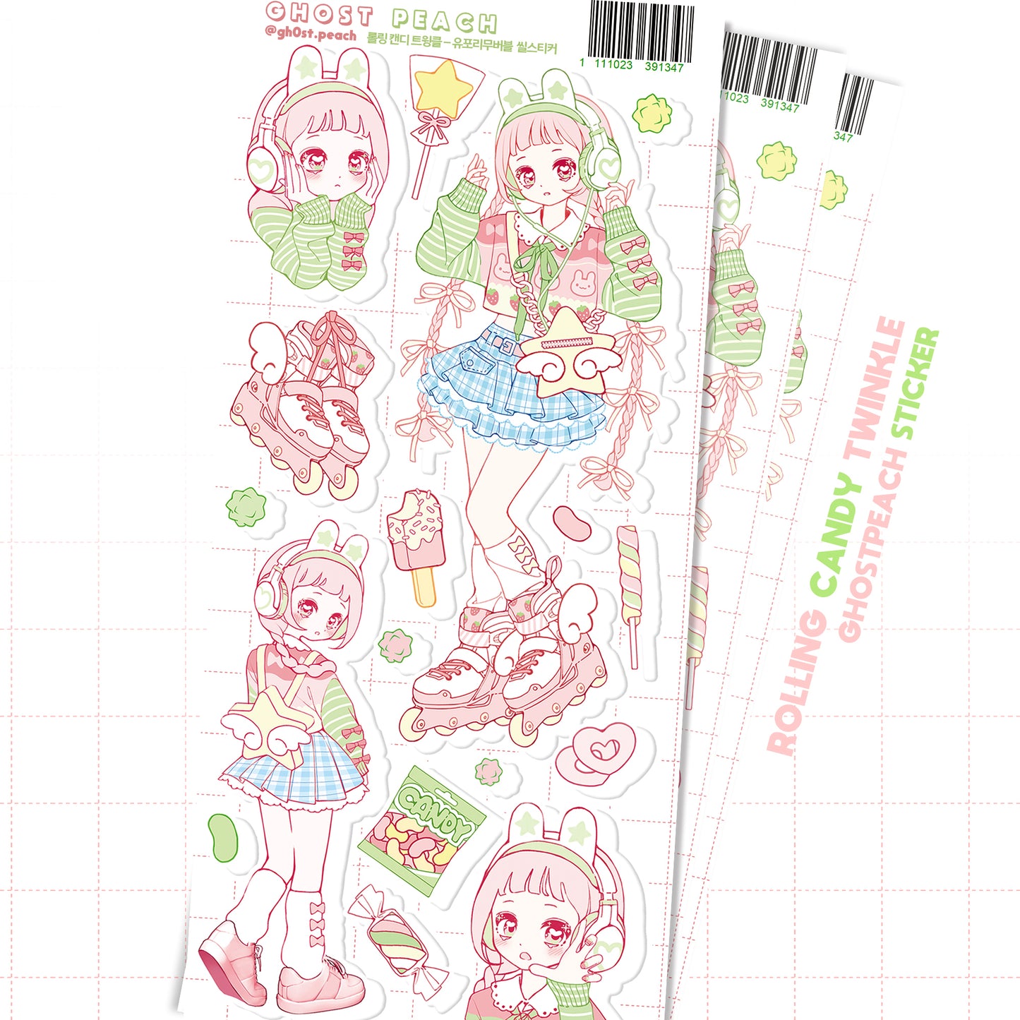 [GP15] NEW Ghost Peach 'Rolling Candy Twinkle' Removable Sticker Sheet