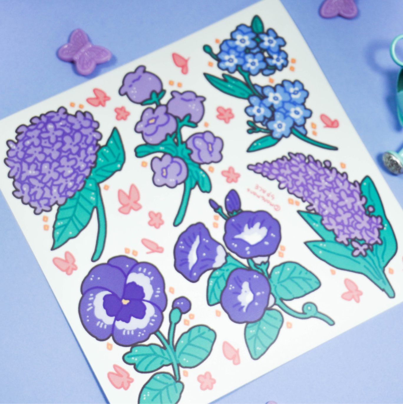 [MM23] Mong Mong Space Purple Flowers Self-cut Sticker Pack