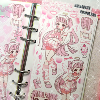 [GP27] NEW Ghost Peach 'Pink Bear Angel' Sticker Sheet