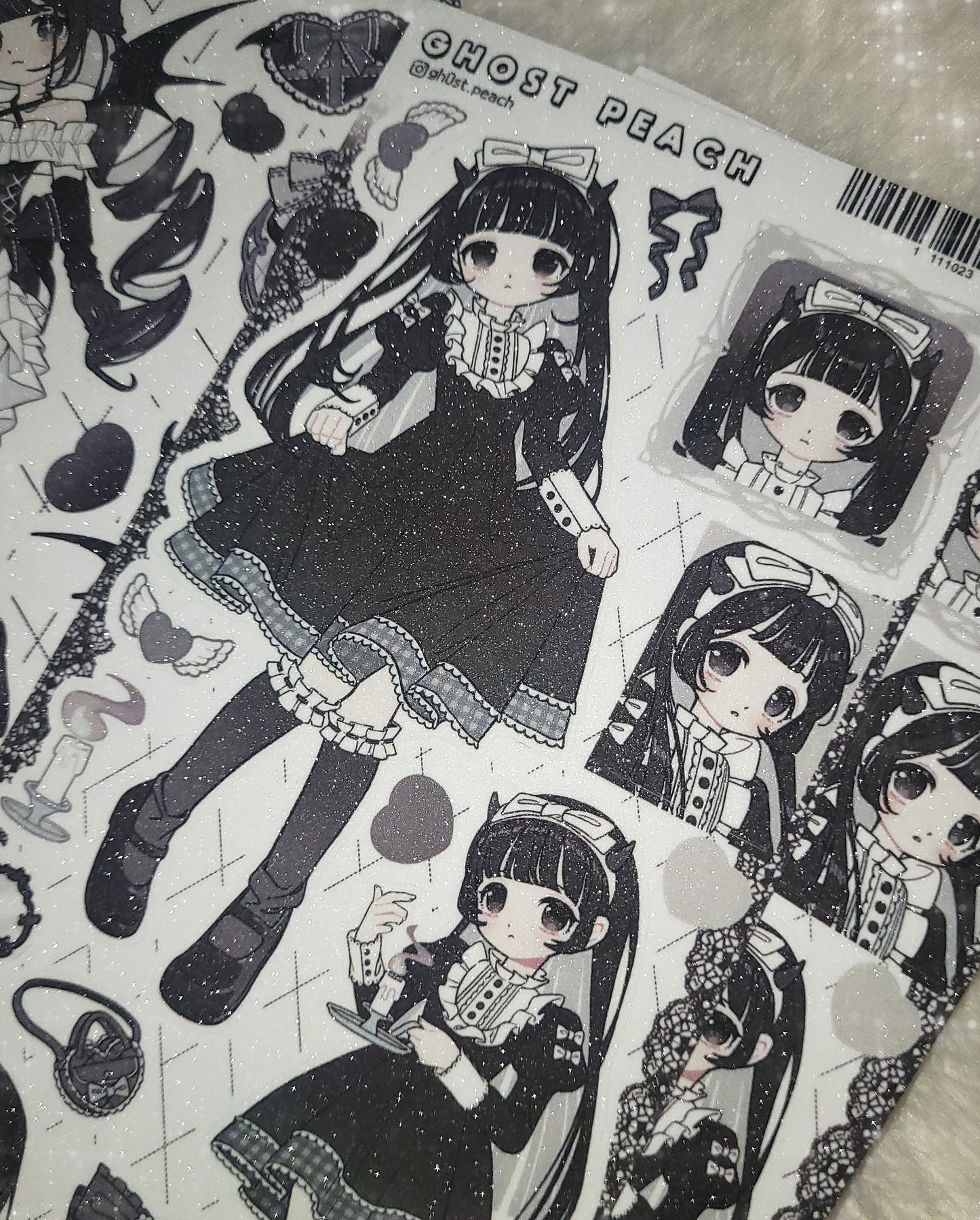 [GP28] NEW Ghost Peach 'Dark Black Ribbon' Matte Pearl Sticker Sheet