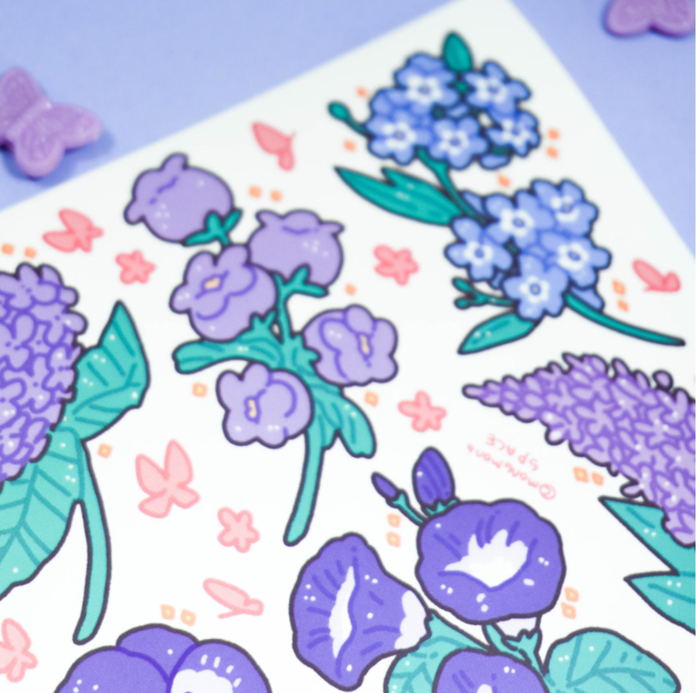 [MM23] Mong Mong Space Purple Flowers Self-cut Sticker Pack