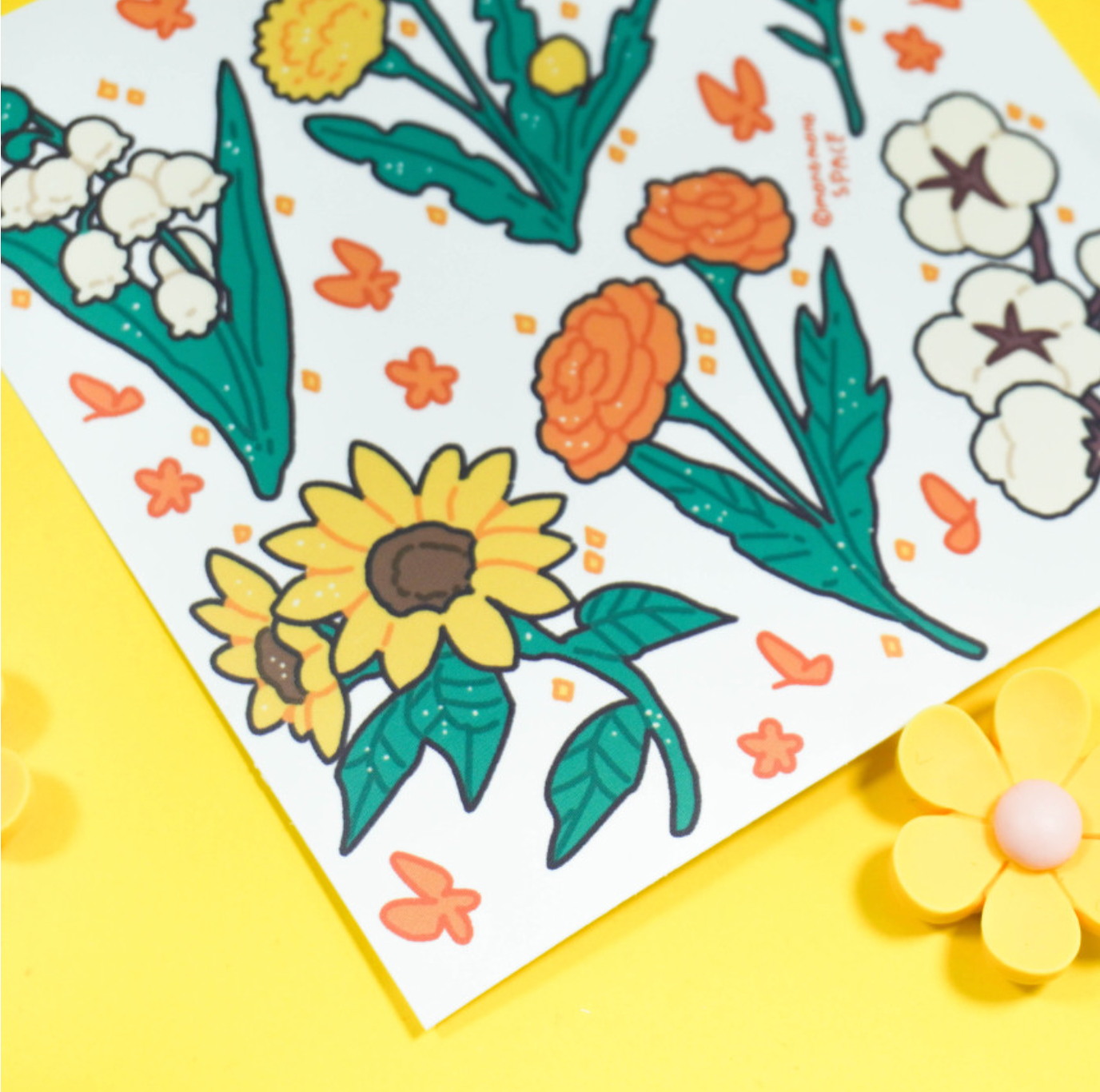 [MM22] Mong Mong Space Yellow Flowers Self-cut Sticker Pack