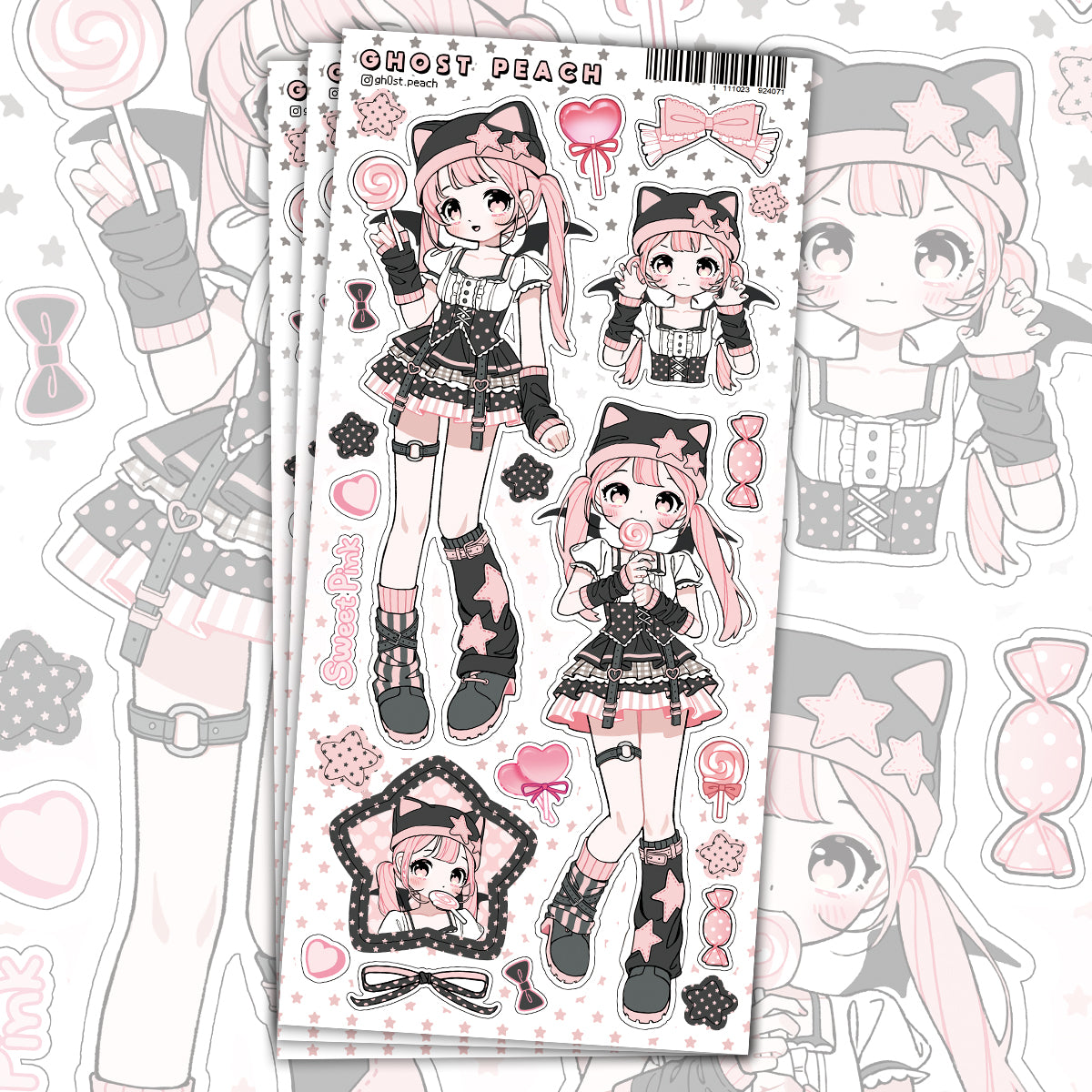 [GP30] NEW Ghost Peach 'Sweet Pink Halloween' Matte Pearl Sticker Sheet