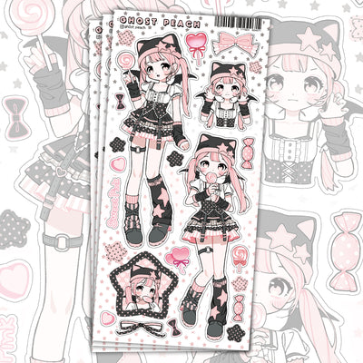 [GP30] NEW Ghost Peach 'Sweet Pink Halloween' Matte Pearl Sticker Sheet