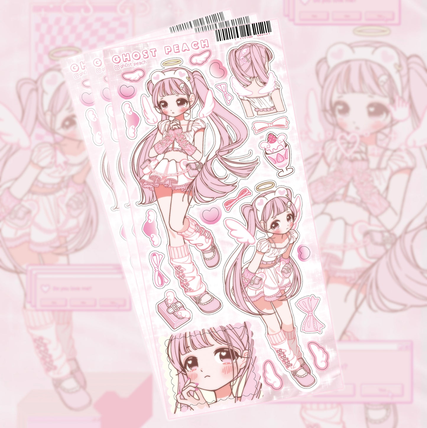 [GP27] NEW Ghost Peach 'Pink Bear Angel' Sticker Sheet