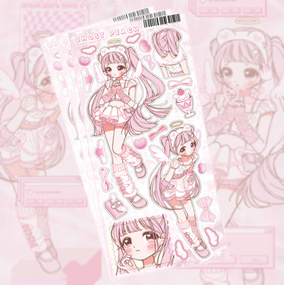 [GP27] NEW Ghost Peach 'Pink Bear Angel' Sticker Sheet