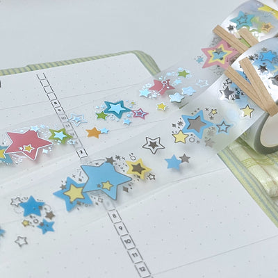 [MM92] NEW Maimoi Sparkly Rainbow Kiss-cut Silver Foil Masking Tape 25mm x 5m