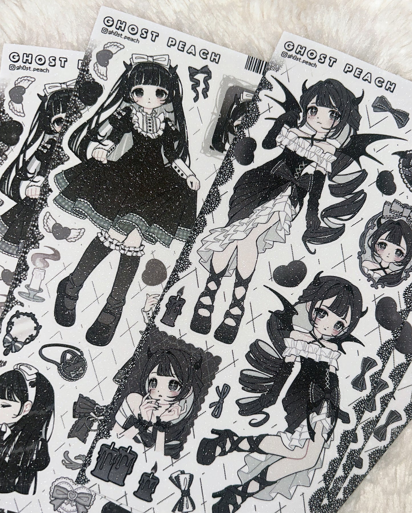 [GP28] NEW Ghost Peach 'Dark Black Ribbon' Matte Pearl Sticker Sheet