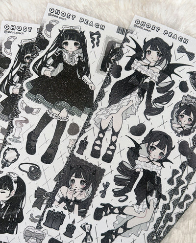 [GP28] NEW Ghost Peach 'Dark Black Ribbon' Matte Pearl Sticker Sheet