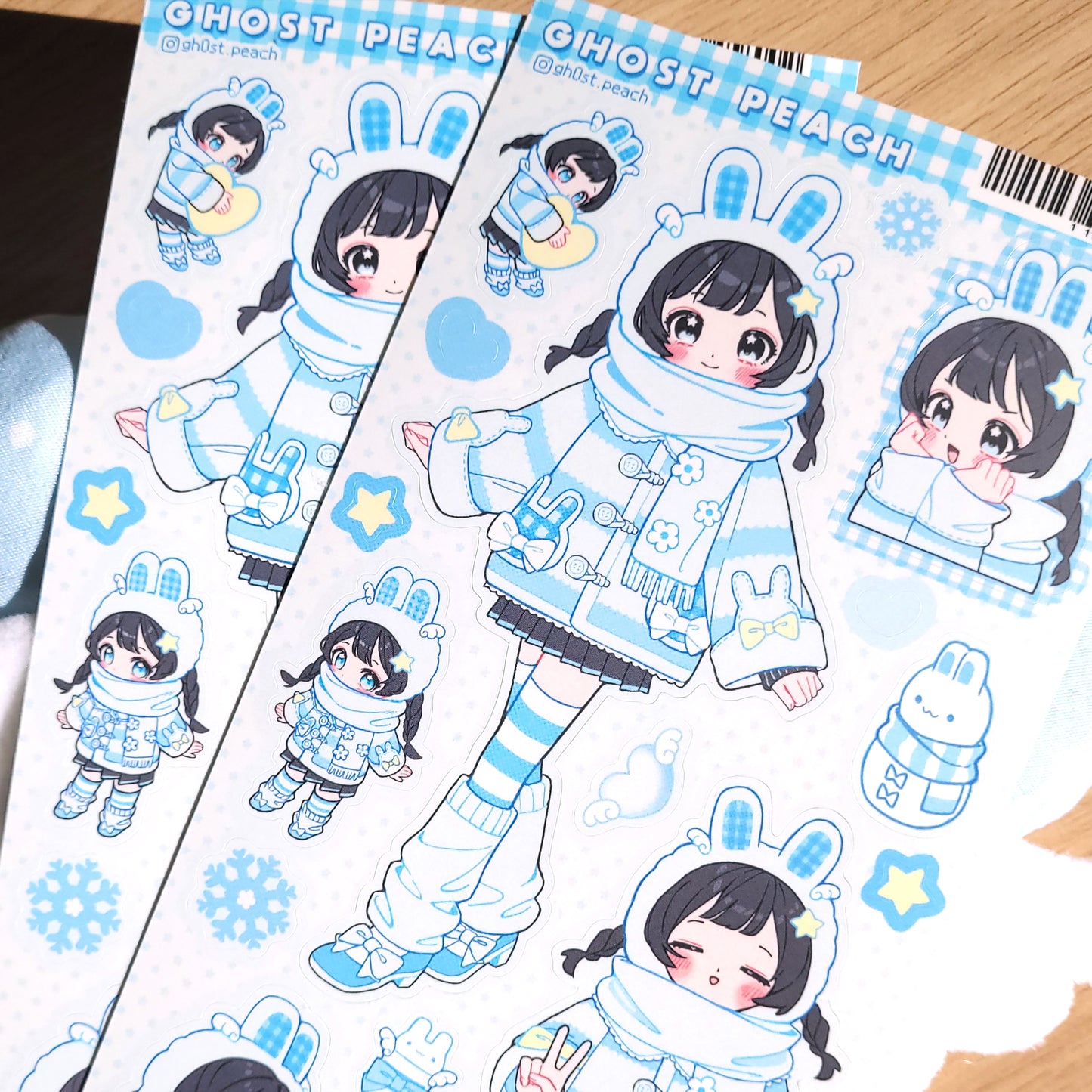 [GP34] NEW Ghost Peach 'Winter Blue/Pink Bunny' Sticker Sheet (options)