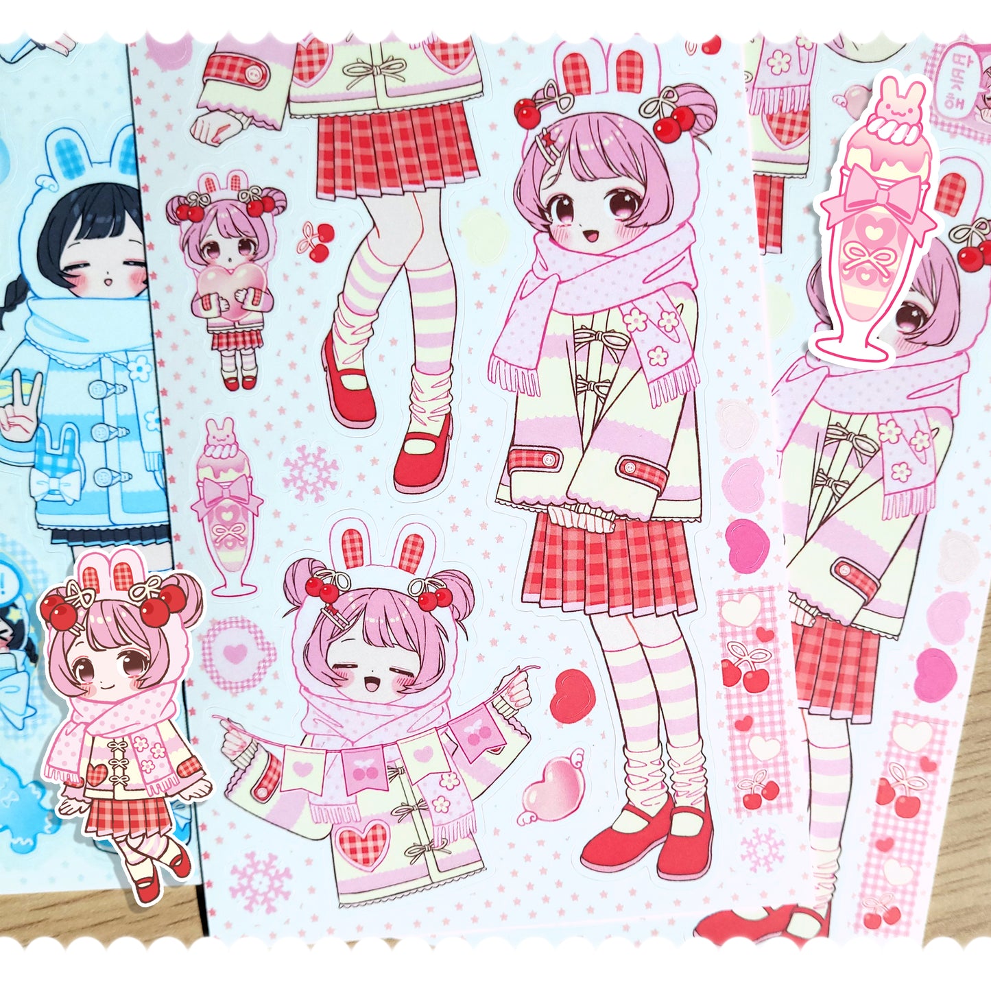 [GP34] NEW Ghost Peach 'Winter Blue/Pink Bunny' Sticker Sheet (options)