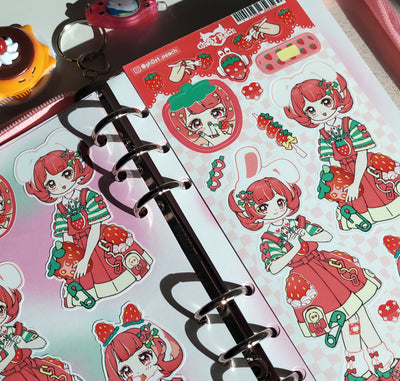 [GP09] NEW Ghost Peach 'Kitch Berry RED Bunny' Sticker Sheet