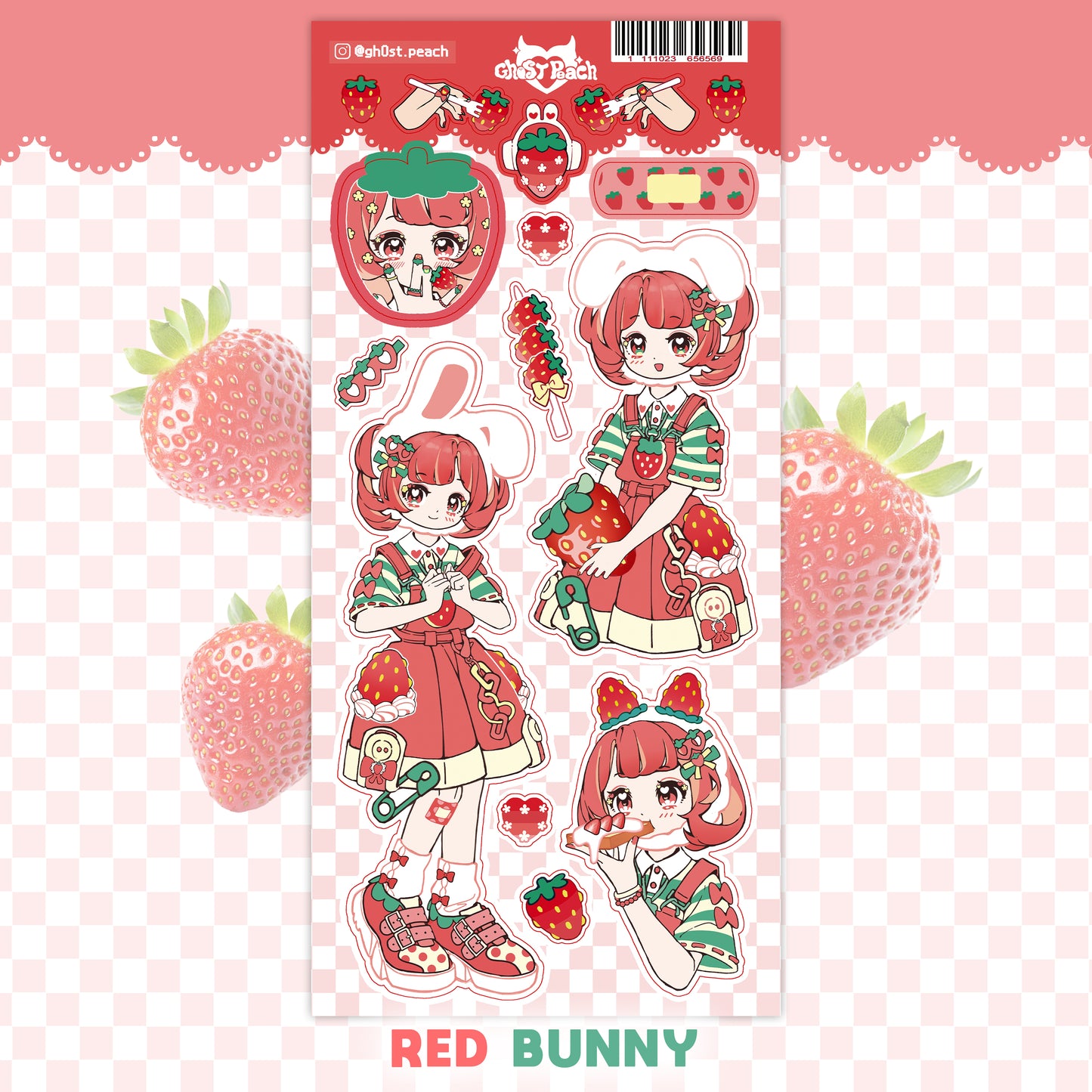 [GP09] Ghost Peach 'Kitch Berry RED Bunny' Sticker Sheet
