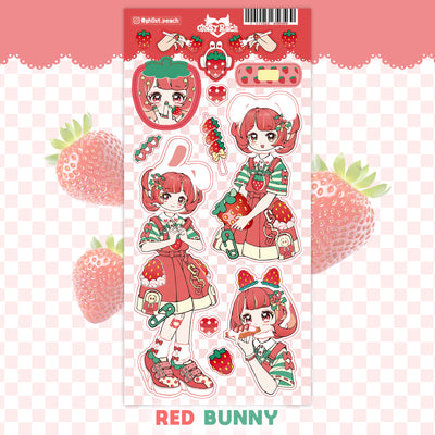 [GP09] NEW Ghost Peach 'Kitch Berry RED Bunny' Sticker Sheet