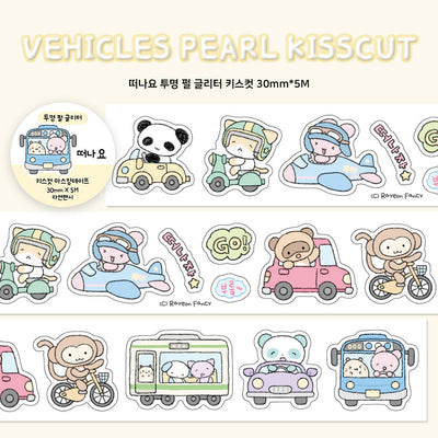 [RY33] NEW Rayeon Fancy 'Let's Travel' Clear Pearl Glitter Kisscut Masking Tape