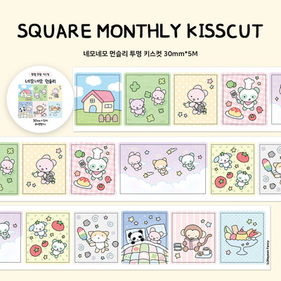 [RY32] NEW Rayeon Fancy 'Square Square Monthly' Clear Kisscut Masking Tape