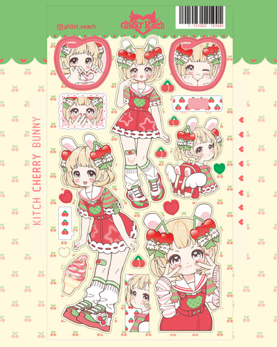 [GP06] NEW Ghost Peach 'Kitsch Cherry Bunny' Sticker Sheet