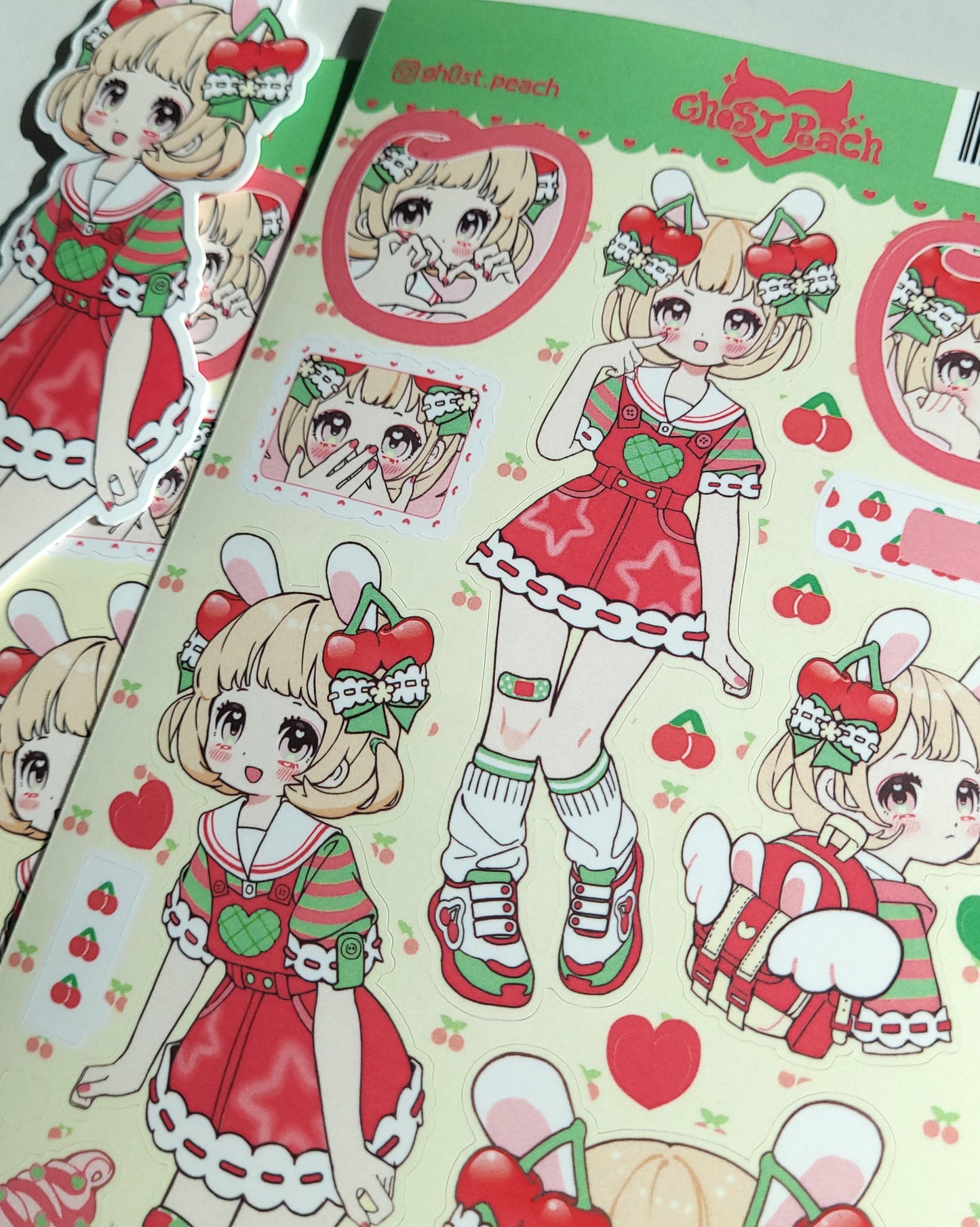 [GP06] Ghost Peach 'Kitsch Cherry Bunny' Sticker Sheet