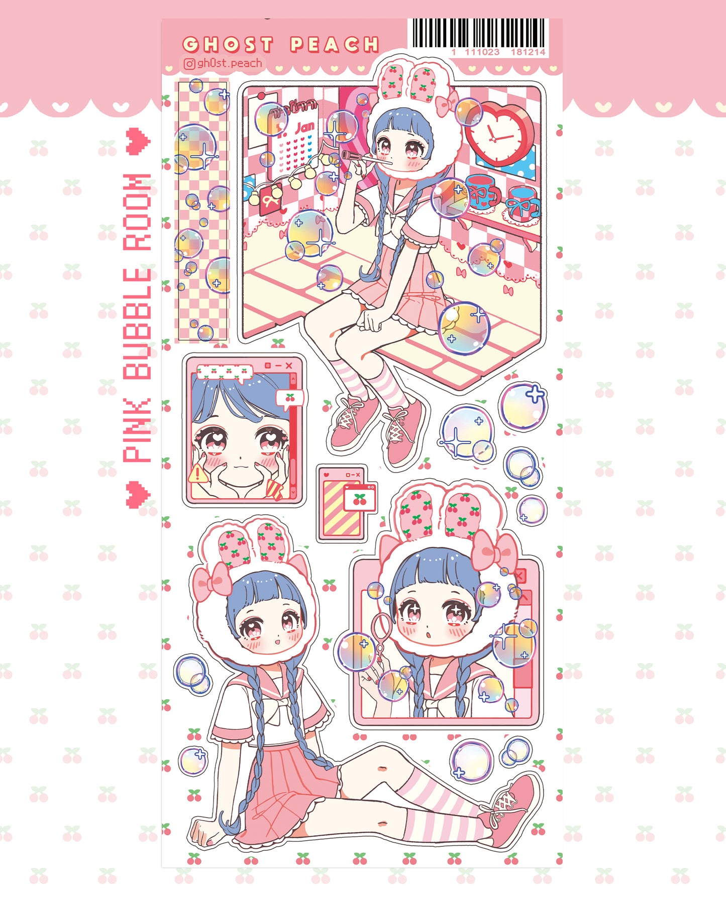 [GP07] NEW Ghost Peach 'Pink Bubble Room' Sticker Sheet