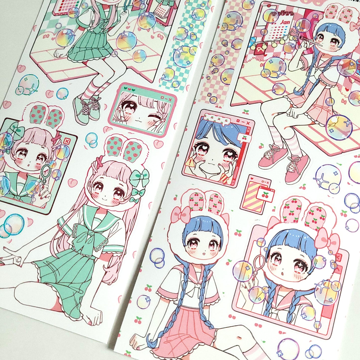 [GP07] NEW Ghost Peach 'Pink Bubble Room' Sticker Sheet