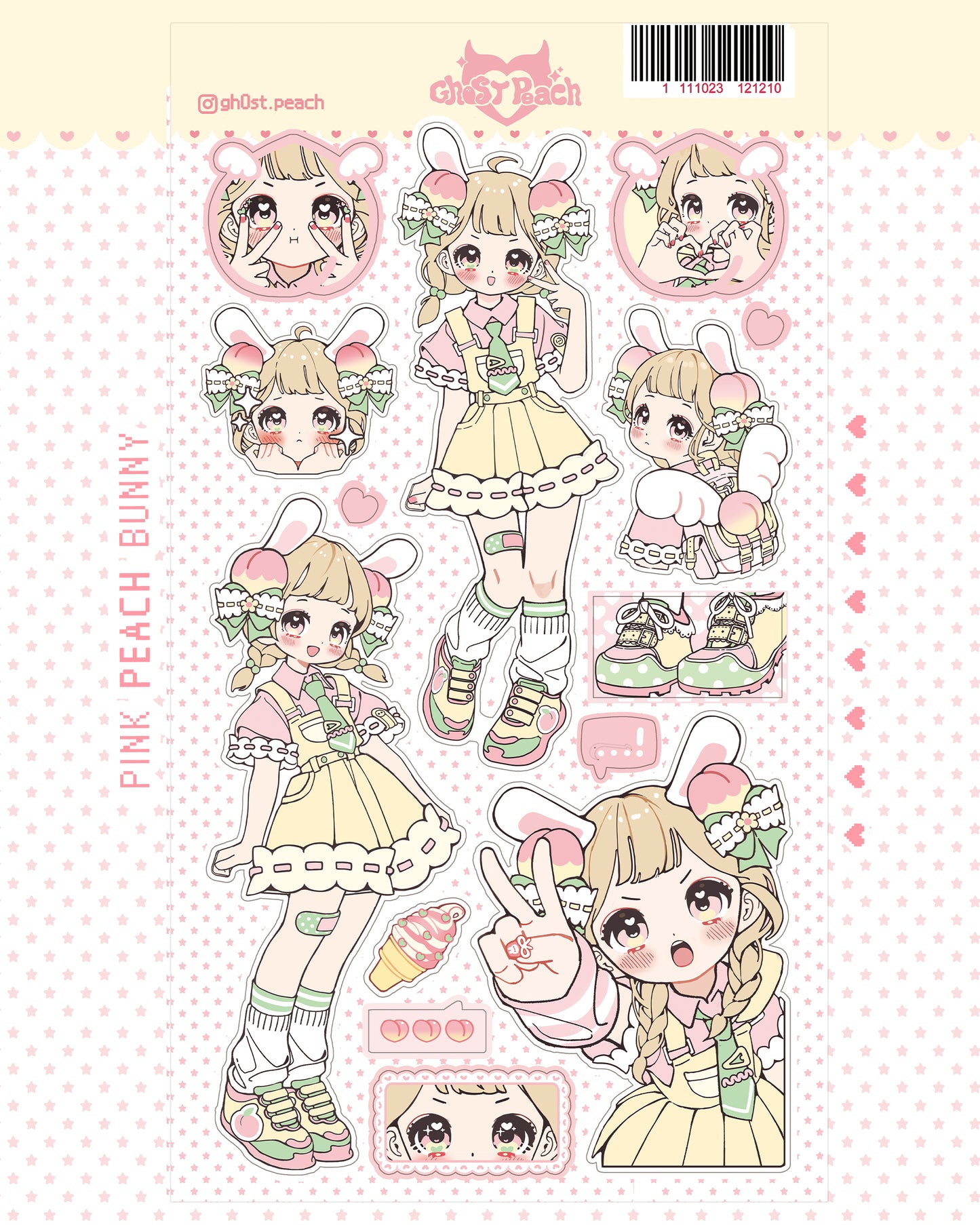 [GP05] Ghost Peach 'Pink Peach Bunny' Sticker Sheet