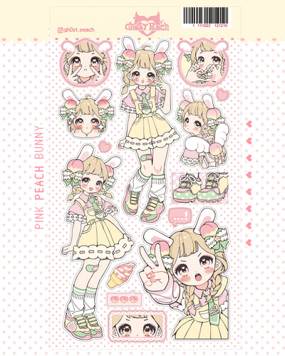 [GP05] NEW Ghost Peach 'Pink Peach Bunny' Sticker Sheet
