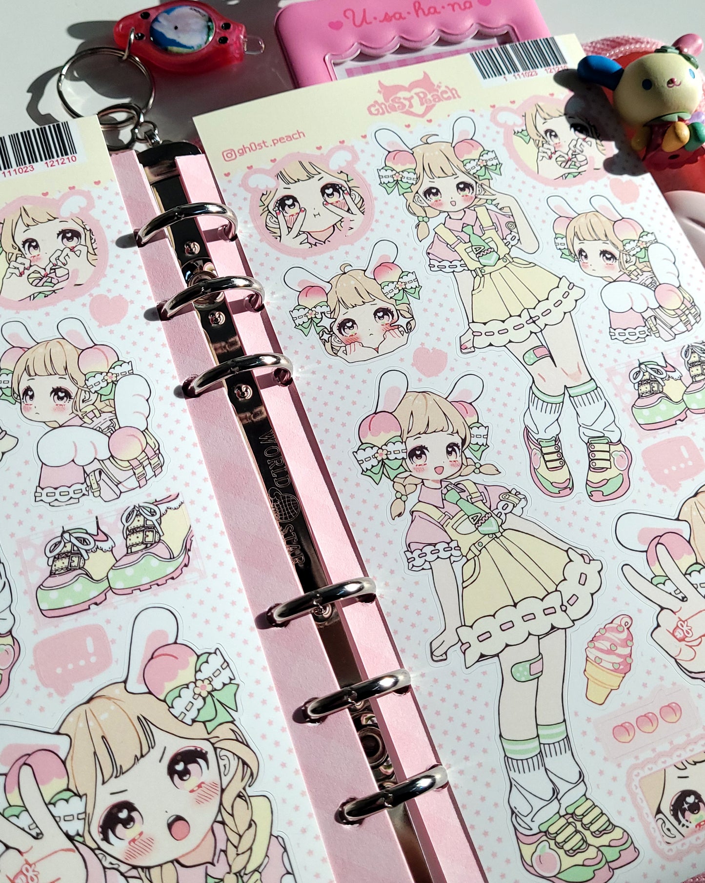 [GP05] Ghost Peach 'Pink Peach Bunny' Sticker Sheet