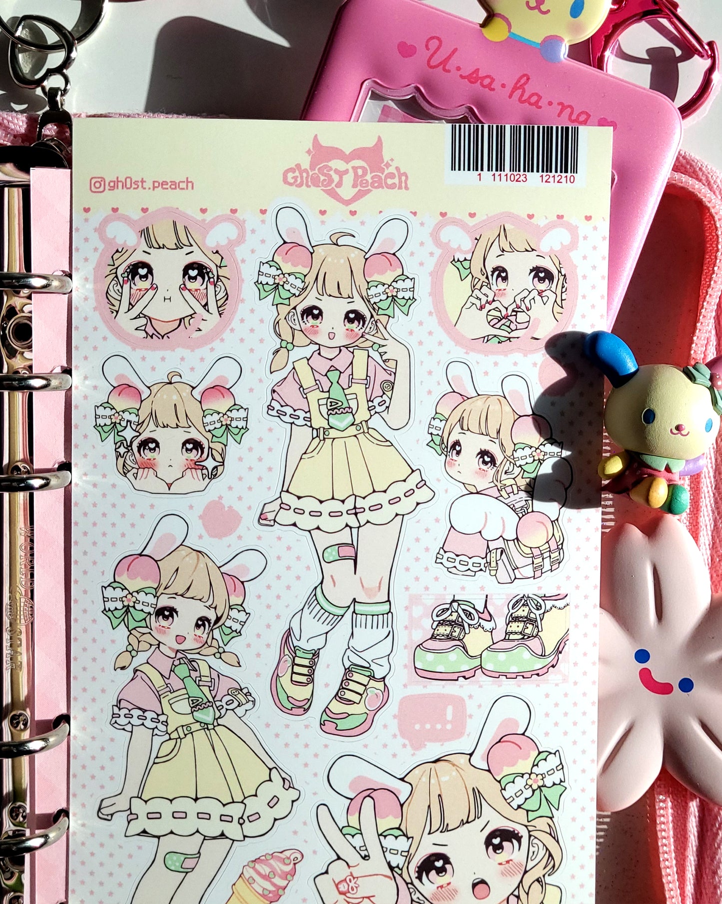 [GP05] Ghost Peach 'Pink Peach Bunny' Sticker Sheet