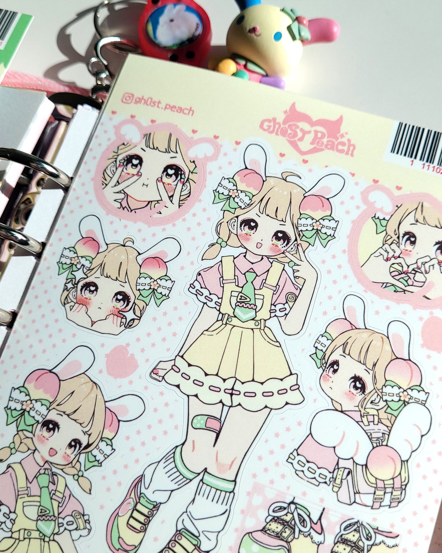 [GP05] Ghost Peach 'Pink Peach Bunny' Sticker Sheet