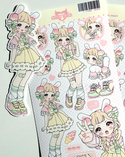 [GP05] NEW Ghost Peach 'Pink Peach Bunny' Sticker Sheet