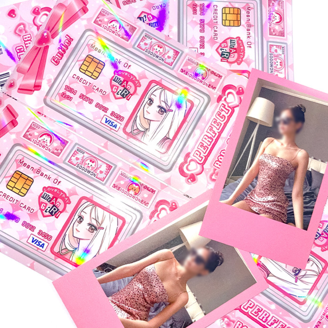 [PF58] Palmfarm Studio 90's Credit Card Frame Sticker Sheet (Pink/Blue)