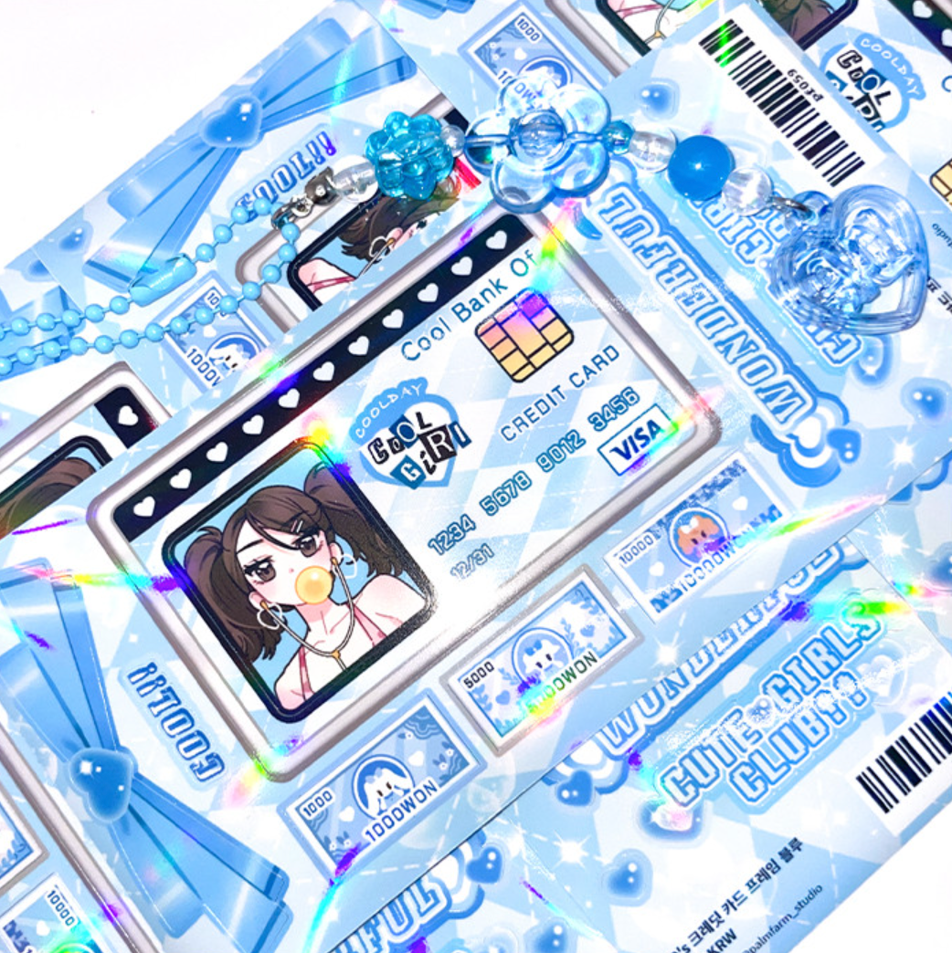 [PF58] Palmfarm Studio 90's Credit Card Frame Sticker Sheet (Pink/Blue)