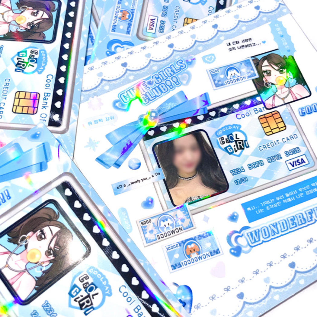 [PF58] Palmfarm Studio 90's Credit Card Frame Sticker Sheet (Pink/Blue)