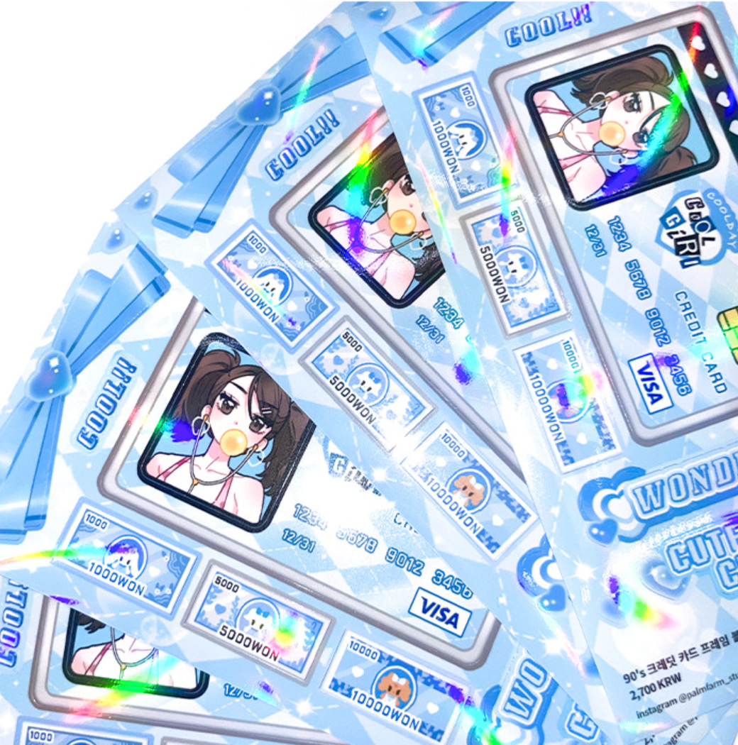 [PF58] Palmfarm Studio 90's Credit Card Frame Sticker Sheet (Pink/Blue)