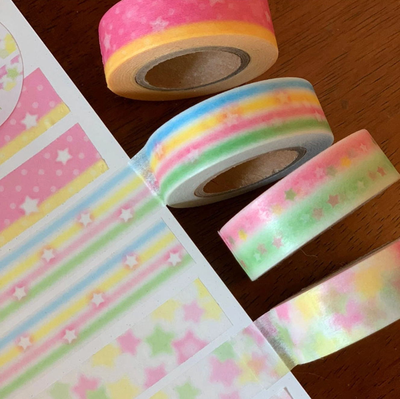 [PK28] Pinkrue Green & Pink Star Masking Tape 15mm x 10m (Set/Single)