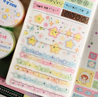 [PK29] Pinkrue Star Foil Object/Line Kisscut Masking Tape 25mm x 5m  (options)