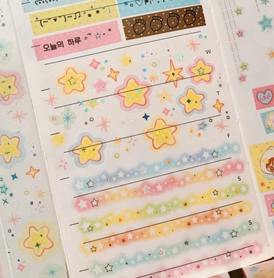[PK29] Pinkrue Star Foil Object/Line Kisscut Masking Tape 25mm x 5m  (options)
