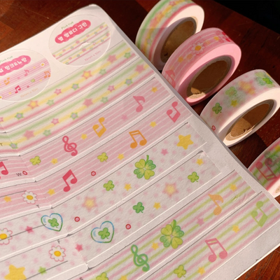 [PK33] Pinkrue Music Note & Melody Masking Tape 15mm x 10m (Set/Single)