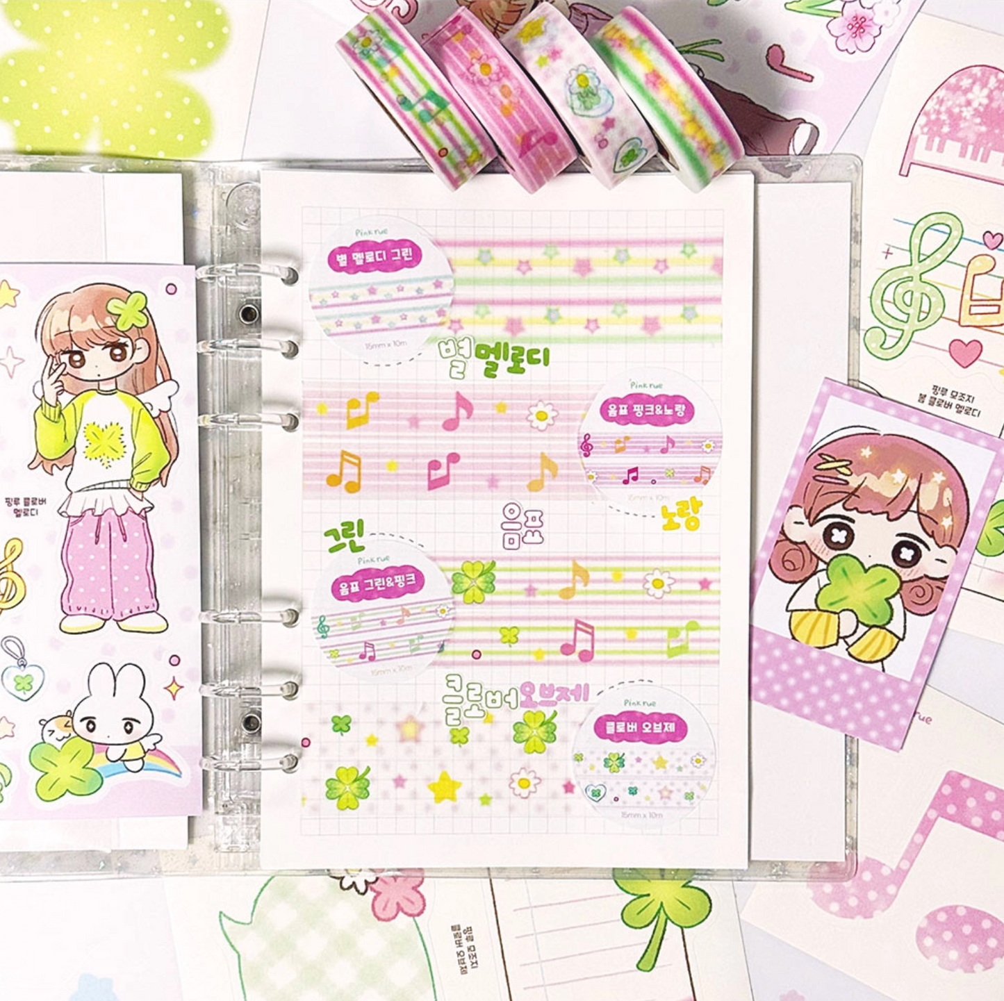 [PK33] Pinkrue Music Note & Melody Masking Tape 15mm x 10m (Set/Single)