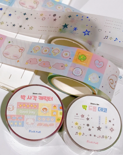 [PK38] Pinkrue Star Drops & Character Kisscut Masking Tape 25mm x 5m  (options)