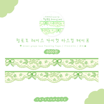 [CW113] Cotton World 'Green Grape' Lace Diecut Masking Tape 17mm x 5m