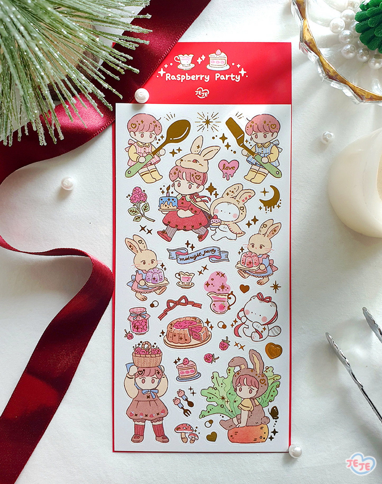 [JJ08] Jeje 'Raspberry Party' Gold Foil Sticker Sheet