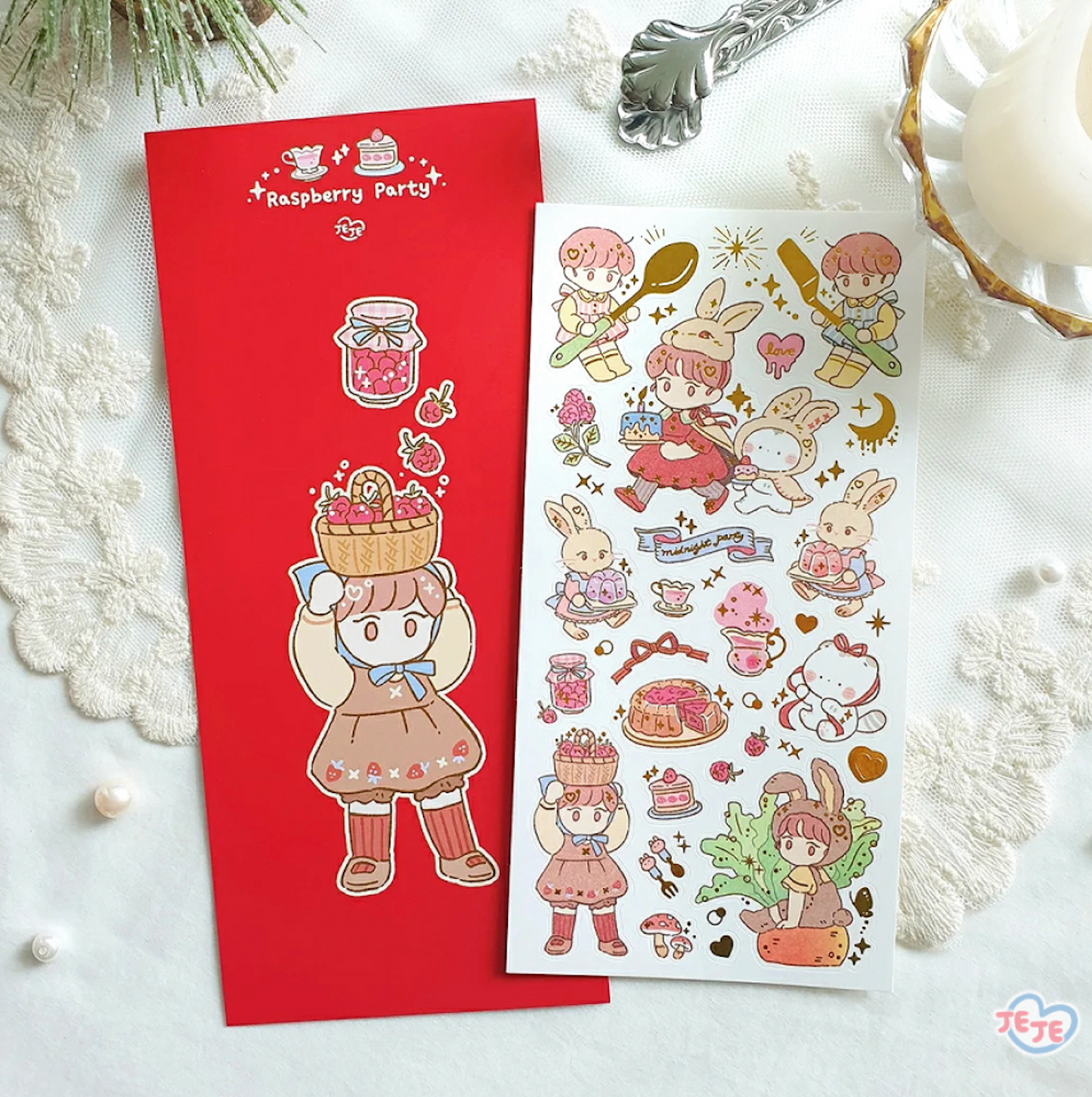 [JJ08] Jeje 'Raspberry Party' Gold Foil Sticker Sheet