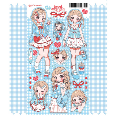 [GP17] Ghost Peach 'Blue Check Lookbook' Sticker Sheet