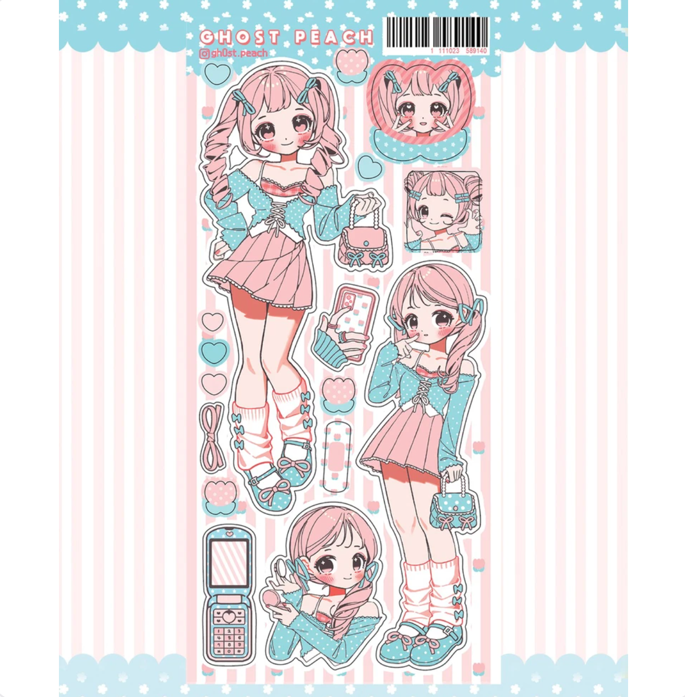 [GP19] Ghost Peach 'Pink Tulip Style' Sticker Sheet