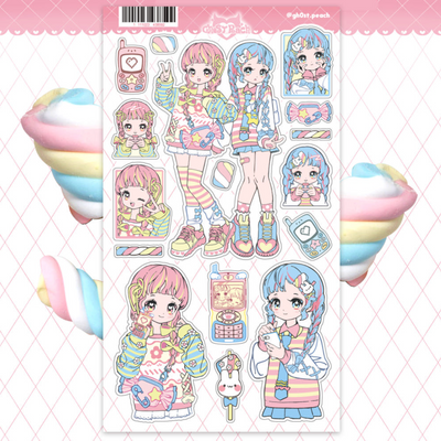 [GP21] Ghost Peach 'Marshmallow Twins' Sticker Sheet