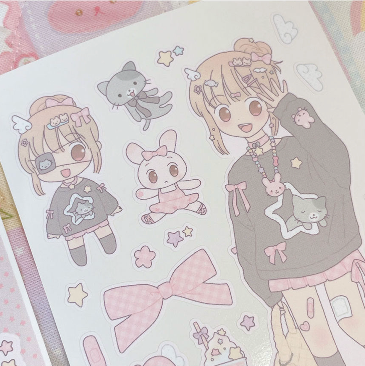 [RY14] NEW Rayeon Fancy 'Gray Ribbon Girl' Matte Sticker Sheet